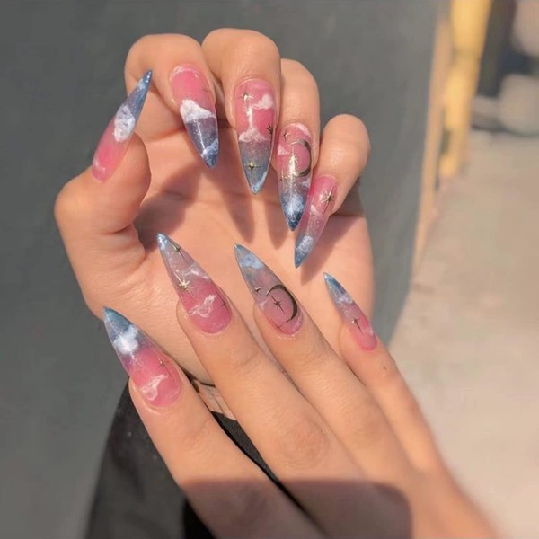 JUSTOTRY Pack of 24 Stiletto Moon Nails for Sticking Long,