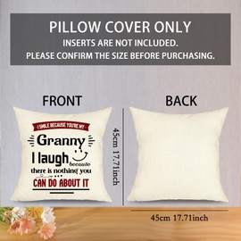 Grandma Grandmother Granny Gifts Pillow Cases Presents for Granny I Smile Because You're My Granny Pillowcases Fun Gift for Granny Birthday Christmas Daily Decoration Cushion Covers 45x45 cm (Granny)