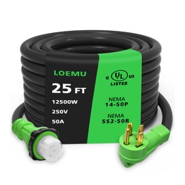 LOEMU 50 Amp Generator Cord with Twist Lock, 25FT Heavy Duty 6/3+8/1 Gauge Generator Cable, 14-50P/SS2-50R STW Power Cord, 50 Amp Extension Cord for Generator & Yard & House