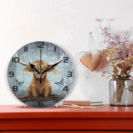 ALAZA Highland Cow Baby Wall Clock Non Ticking Decorative Desk Clock for Bedroom Kitchen Living Room School Office,Black