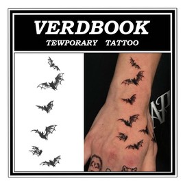 VERDBOOK Waterproof Temporary Tattoos: 2-Sheet Tattoo Kit with Realistic Body Stickers, Semi-Permanent Tattoos for Adults Lasting 7-15 Days – Safe for Men & Women, Bats Pattern