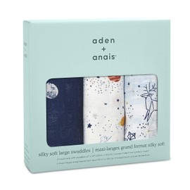 aden + anais silky soft Muslin Swaddle & Receiving Blankets for Baby Girls & Boys, 120x120cm, Ideal Newborn & Infant Swaddling Wrap Set of Bamboo Viscose, Perfect Shower Gifts, 3 Pack, stargaze