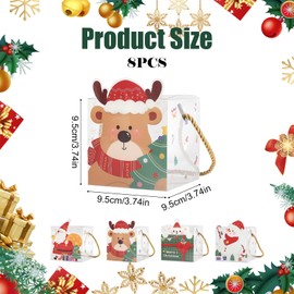 Bekecidi 8 PCS Christmas Cookie Boxes, Clear Gift Boxes with Handles Christmas Candy Boxes Xmas Treat Boxes Cupcake Goody Sweet Packaging Box Party Favour Bags for Christmas Party Decoration Supplies