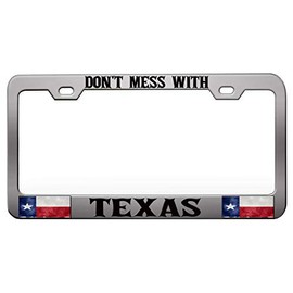 Custom Brother - Don't Mess with Texas Texas Chrome Steel Metal License Plate Frame Auto Car SUV Tag Holder, R24