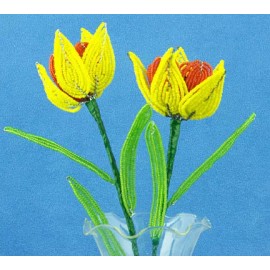 Vintage French Glass Beaded Yellow/Orange Double Tulip Flower Bouquet