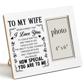 QZJ Wife Picture Frame Gifts from Husband, Valentines Gifts for Her, Anniversary Wedding Gifts for Wife, to My Wife Wood Picture Frame, 4 x 6 Inch Photo