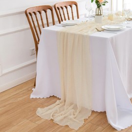 AOKSUNOVA Boho Cheesecloth Table Runner Beige Cream 31 * 118 Inch