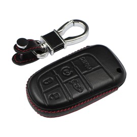 M.JVisun Genuine Leather Case Key Shell for Dodge Charger Challenger Dart Durango Journey JCUV RAM for Chrysler 300 300C 200 for Fiat Freemont Ottimo Viaggio Car Key - Leather - Black