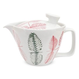 J-kitchens Shozan Kiln Teapot with Tea Strainer, 8.5 fl oz (240 ml), For 1 - 2 People, Hasamiyaki, Made in Japan, Leaf Pattern, Red, S