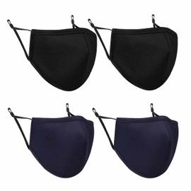 RSYHVG UK 4 Pack Reusable Cotton Face Masks, 2 Navy Blue, 2 Black Mask with Nose Wire for Glass Wearers, 3-Ply Washable & Breathable Fabric with Filter Pocket & Adjustable Loops