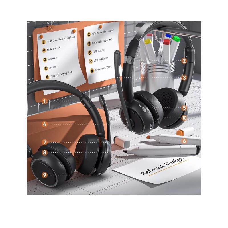 dytole Wireless Headset with Microphone for PC, Bluetooth Headset