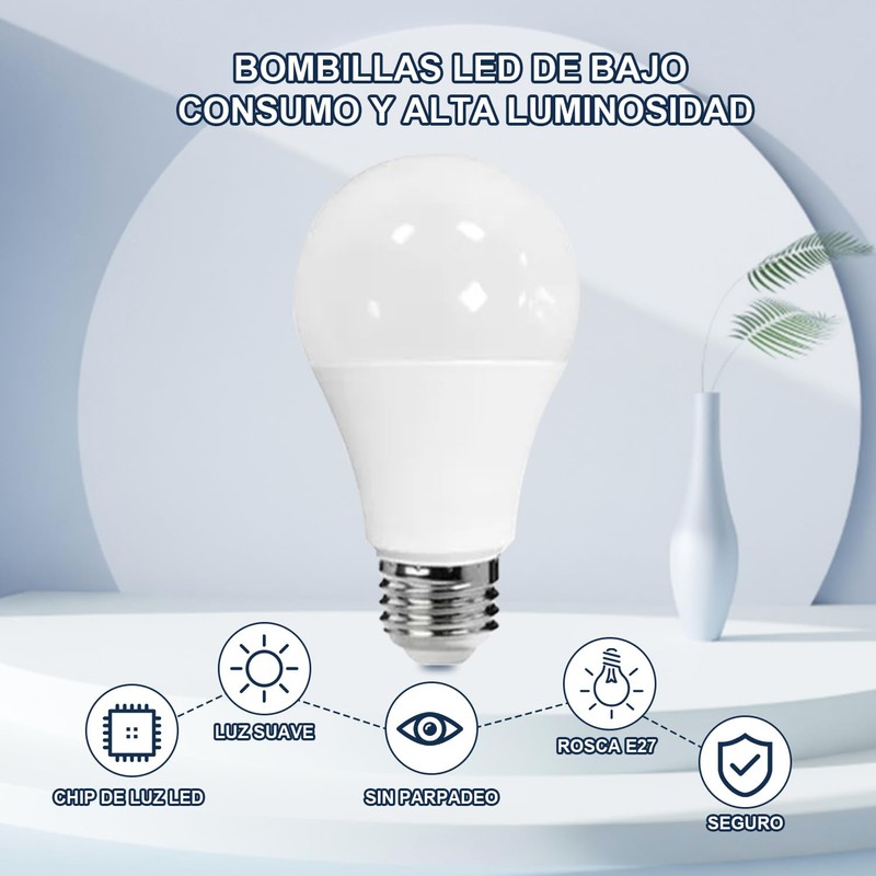 Paquete 10, Focos 10w Led Ahorrador, E27, 700lm Luz Bca