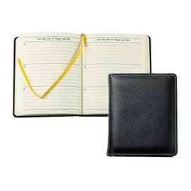 DELMON VARONE - 3 Year Calendar "Everlasting" Bound Soft Grain Leather Black - Organiser Book Calendar (1 Day 1 Page) with Day View - Notebook Planner in Leather Cover - Diary for 3 Years