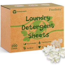 Freelivity Laundry Detergent Sheets, 200 Sheets Fresh Linen Scent - Eco-Friendly Hypoallergenic Plastic-Free LiquidLess Clothes Washing Detergent Supplies for Save Space Travel Camping