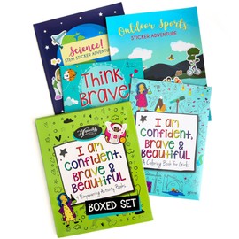 I Am Confident, Brave & Beautiful: Boxed Set - 4 Activity Books from Hopscotch Girls - 2 Coloring Books + 2 Sticker Books (English)