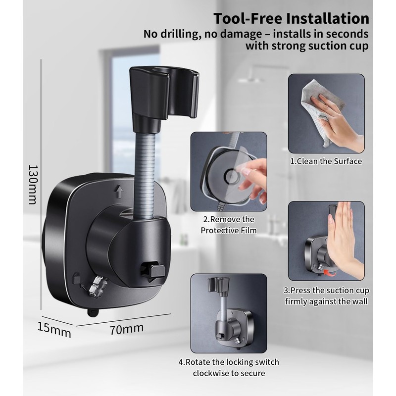 Shower Holder No Drilling with Suction Cup Holder Shower Head