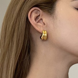 18K Gold Plated Hoop Earrings for Women, Chunky Gold Hoop Earrings Sterling Silver Post Thick Hoop Earrings High Polished Lightweight Gold Open Hoops Jewelry Gifts
