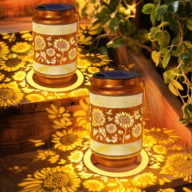 2 Pack Solar Lanterns Outdoor Waterproof Garden Decor, Birthday Gifts for Women Mom Grandma, Metal Sunflower Hanging Solar Lights for Outside Yard Patio Pathway Backyard Porch