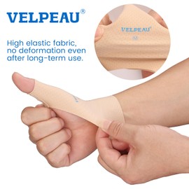 VELPEAU Elastic Thumb Wrist Support Brace (Pack of 2), Splashproof Compression Sleeve for Arthritis Pain, Tendonitis, Sprains, Sports, Splint Liner, Fits Left & Right Hands (Khaki, L)