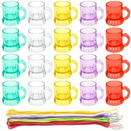 JJYHEHOT 20 PCS Shot Glasses on Necklace, Cute Colorful Shot Glasses with Handle, 1 oz Mini Beer Mugs for Adults Teens Bachelorette Birthday Wedding Tasting Drinking Barbecue Party