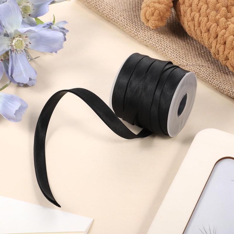 41ft Satin Bias Tape, 0.475 inch Black Double Fold Satin