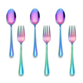 LIANYU 6-Piece Kids Forks and Spoons Silverware Set, Rainbow Children Toddler Utensils Set, Stainless Steel Child Flatware Cutlery Set for Home Preschools, Dishwasher Safe