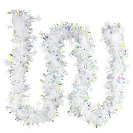 19.7 Feet Christmas Tinsel Garland Artificial Christmas Garland Xmas Metallic Twist Hanging Garland Fireplace Mantel Wreath Decor for Staircase Railing Indoor Outdoor Ornaments (Snowflake Style)