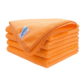 SOFTSPUN Microfiber Cleaning Cloths, 5pcs 40x60cms 340GSM Orange! Highly Absorbent Lint and Streak Free Large Multi Purpose Wash Cloth for Kitchen Car Window Stainless Steel silverware.