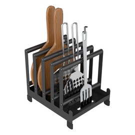 Qriocioa Pizza Peel Rack with 5 Available Slots, Steel Pizza Paddle Holder Rack with Non-Slip Feet for Pizza Spatula Turner, Storage Organizing and Saving Space Pizza Turning Oven (Black, 5 Slots)