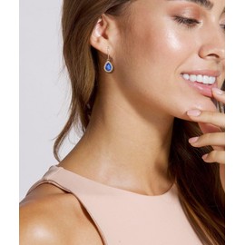 YL Women's Earrings 925 Sterling Silver 12 Birthstone 5A Cubic Zirconia Oval Drop Earrings, Silver, Sapphire