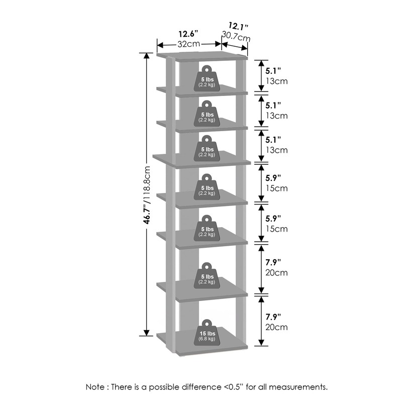 Furinno Turn-N-Tube Corner Shelf, 8-Tier Display Rack, Vertical Corner Storage