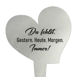 younikat Grave Stake Made of Stainless Steel I Grave Ornament Heart 16 cm Decoration I Saying - Du fehlst Gestern Heute Morgen Immer I you0080