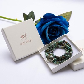 Bivei 108 Mala Beads Bracelet - Genuine Gemstone Mala Prayer Beads Lotus Charm Meditation Necklace