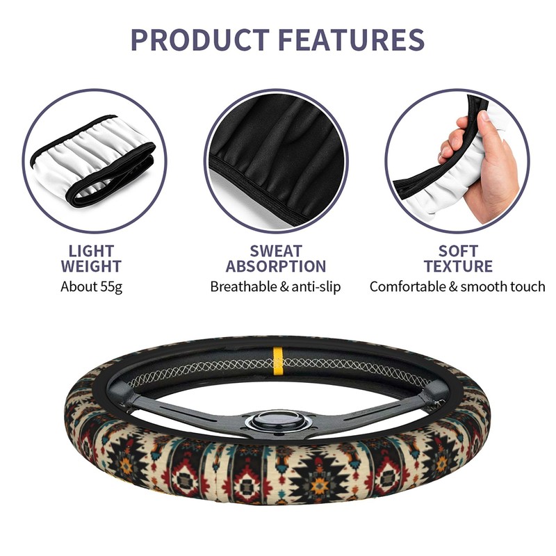 Western Boho Steering Wheel Cover for Women, 15 Inch Southwestern