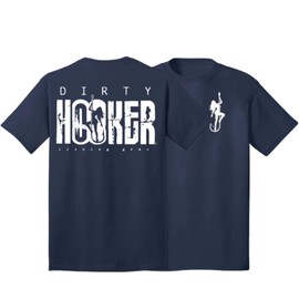 Dirty Hooker Fishing Gear, Short Sleeve Tee with Classic White Logo (Navy, X-Large)