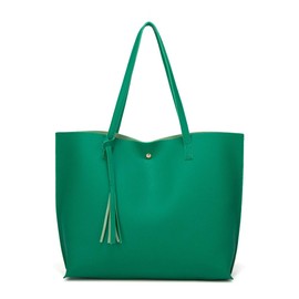 Dreubea Women's Soft Faux Leather Tote Shoulder Bag from, Big Capacity Tassel Handbag, Green, One Size