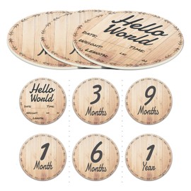 Baby Milestone Cards Hello World Newborn Announcement Discs | 3-5 Inch Reversible Discs | Baby Stats, 1 Month, 3 Months, 6 Months, 9 Months and 1 Year. (Country Wood)