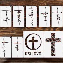 9 Pieces Cross Stencil Set Christian Stencils Believe Jesus Forgiven Cross Stencil Religious Stencil Reusable Painting Template Christmas Gift for Painting on Wood Wall Home (5.9x3.1'', 8.3x5.9'')