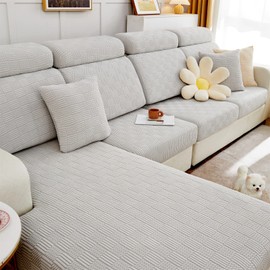 Couch Cushion Covers Slipcover Elastic Chair Loveseat Sofa Furniture Protector Cover for Living Room (Length 39-53inch Width 25-37inch,Large Double Seat Cover) Grey White