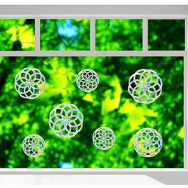 Shawula 18PCS Mandala Window Clings - Anti-Collision Window Decals to Save Birds from Window Collisions,Non Adhesive Prismatic Vinyl Window Clings (Mandala)