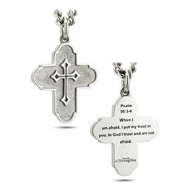 Shields of Strength Men's Stainless Steel Fearless Cross Necklace- Psalm 56:3-4