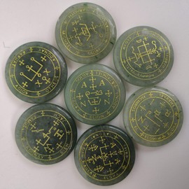 Loveliome 7 Piece Magic Archangel Engraved Spiritual Symbols, Polished Palm Stone Chakra Stones Reiki Healing Crystal,Green Aventurine