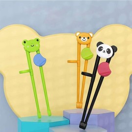 Black Cartoon Panda Animal Chopsticks Practice Helper, Reusable Eating Training Tools, Cute Tableware Learn Tools Kitchen Utensils and Gadgets Chopsticks