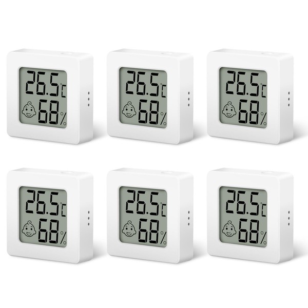 EEEKit 6 Pack Mini LCD Digital Thermometer Hygrometer, ℃/℉ Room Thermometer Room Temperature Monitor Humidity Meter with Comfort Display ON/Off Button for Babay Room Warehouse Office Car