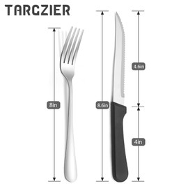 Targzier 24-Piece Steak Knife and Dinner Forks Set, Stainless Steel Flatware Set, Sharp Steak Knife Set, Rust Resistant & Easy to Maintain, Mirror Finish, Dishwasher Safe