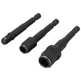 Performance Tool W2962 3 pc. 2-in-1 Drive Socket Adapter Set, Impact-Grade Chrome Vanadium Steel, Nut Driver Attachments, Socket Extensions, Black