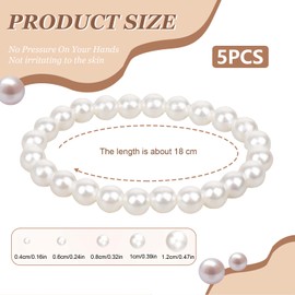 FloralGrace Pack of 5 Pearl Bracelets for Bride Women Party Wedding White Pearls 1920 Gifts Artificial Pearls Crystal Beads Autumn 5 Sizes (4/6/8/10/12 mm), Pearl