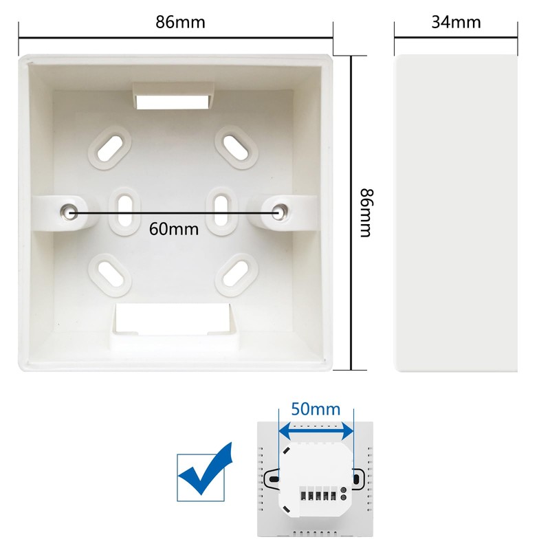 Beok surface-mounted box for underfloor heating thermostat, surface-mounted housing for