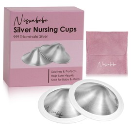 NISXABEBE The Original Silver Nursing Cups with Silicone Ring,Nipple Shields for Nursing Newborn,Breastfeeding Must Haves for Soothe and Protect Your Nursing Nipples,Trilaminate 999 Silver(X-Large)