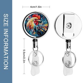 Heavy Duty Badge Reels Retractable Badge Holder with Belt Clip Key Ring for Key Name Card Holder Art Colorful Chicken Badge Reel Metal Retractable Keychain ID Badge Holder